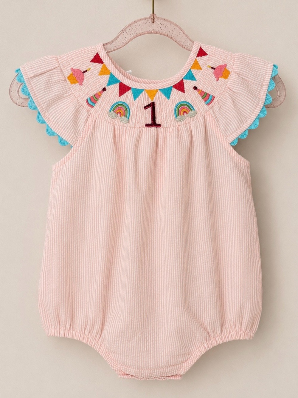 NWT - MudPie Smocked 1st Birthday Baby Romper | Size 12-18 months